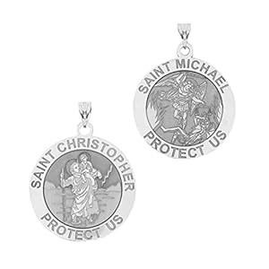 PicturesOnGold.com Saint Christopher and Saint Michael Doublesided Medal Protection Jewelry Gifts for Men & Women – Available in Solid 14K Yellow or White Gold, or Sterling Silver