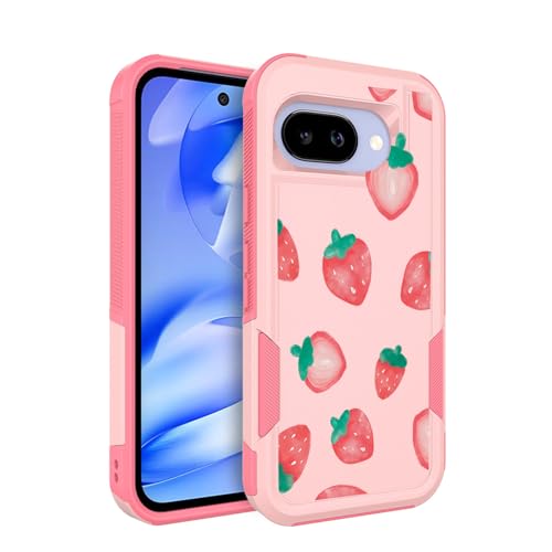 Ftonglogy for Google Pixel 9a Case 2025: Cute Flowers Floral Design for Girls Women Slim Soft TPU Bumper Shockproof Silicone Cell Phone Cover (Strawberry)