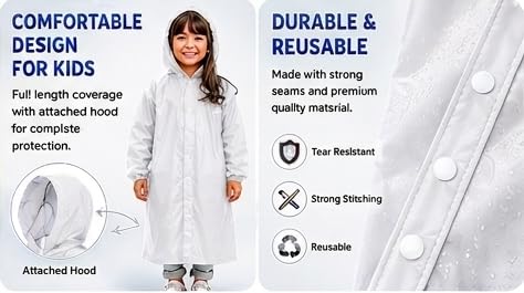Image of Kids Waterproof & Lightweight EVA Raincoat with Hooded Full Body Rain Protection for Boys and Girls Reusable Rain Wear Pack of 1