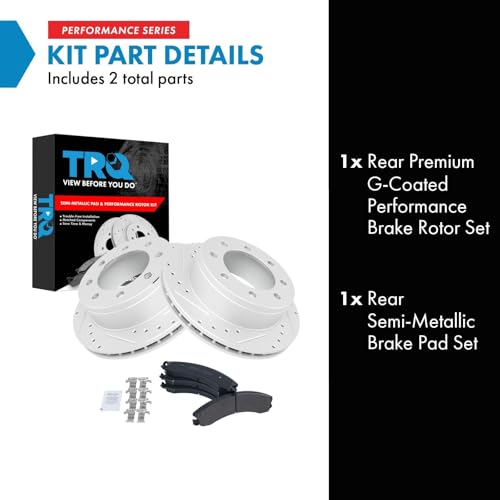 Image of TRQ Performance Rear Brake Pad and Rotor Set Semi Metallic G Coated Rotors Compatible with 2009 GMC Savana 3500