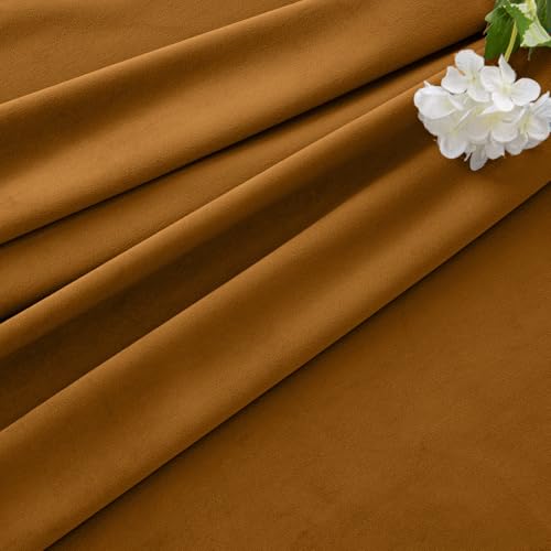 Image of MIULEE Velvet Curtains 50W x 84L 2 Panels Golden Brown Blackout Curtains | Luxury velvet fabric, pinch pleat design, back tab hooks, thermal insulated, blackout light blocking, for living room bedroom