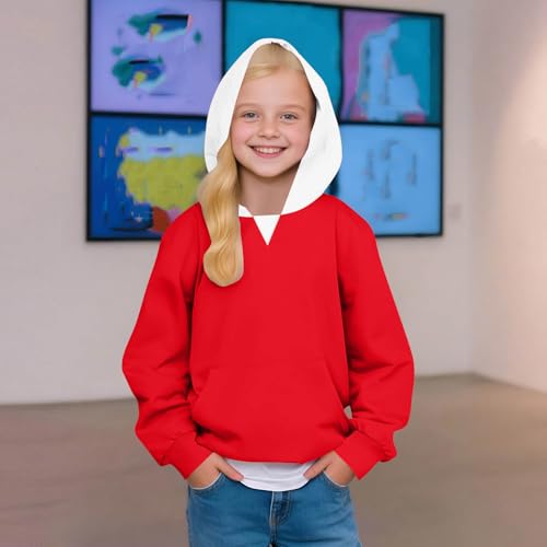 Girls Oversized Comfy Hooded Sweatshirts Fall Winter Color Block Hoodie Stylish Pullover With Pockets 2-14 Years4