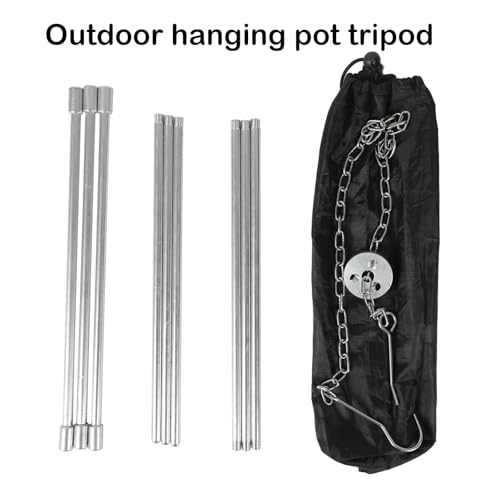 BBQ Dreibein Gestell,Dreibein Teleskopgestell Grillständer,Kochen im Freien Stativ Set Klapp Lagerfeuer Grillrost Stand Camping, Hängegrill Camping Stativ Mit Kette & Haken (B)