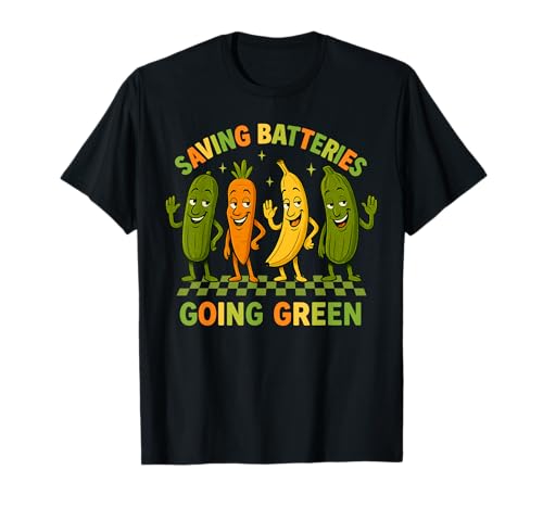 Saving Batteries Going Green Funny Vegetable Humor T-Shirt