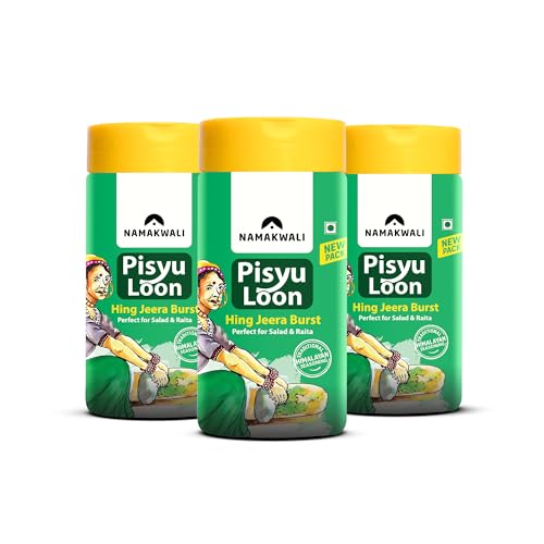 Image of Namakwali Flavoured Pahadi Salt Hing Jeera Burst (Asafoetida and Cumin) Seasoning Pack of 3 - 300 gm | Pisyu Loon Seasoning mix for Popcorn, Noodles, Salad, Raita, Juice, Fruits, Sweet Corn, Makhana and more | 100% Organic, No additives and Preservatives | SharkTank India