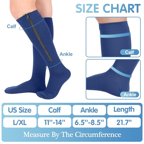 Image of Tarpop 4 Pairs Men Zipper Compression Socks Colorful 20-30mmhg Compression Stockings with Zipper for Men Women Swelling Edema