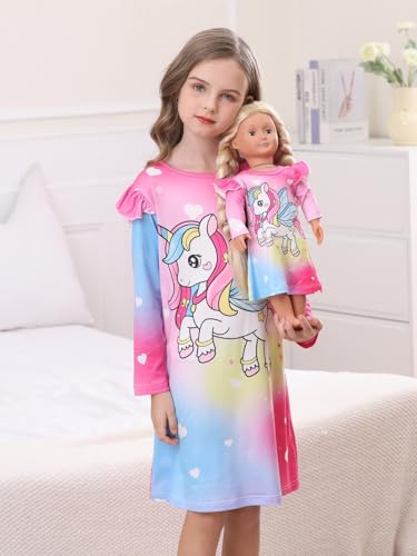Bow Dream Toddler Girls Dress and Matching American Girl Doll Clothes for Girls Party Birthday Cartoon Pattern Dress4