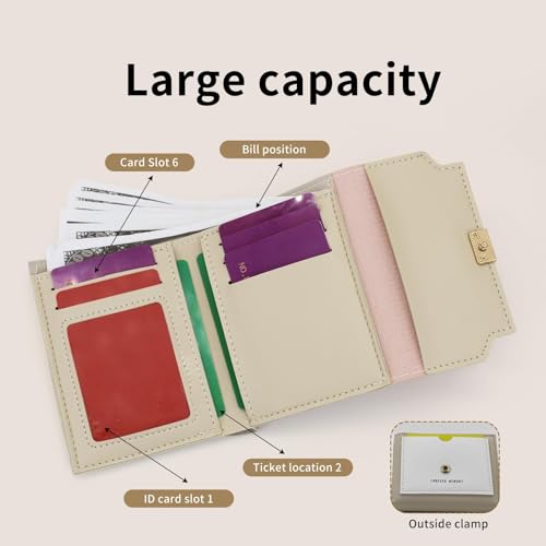 PU Leather Trifold Wallets for Women, Women’s Short Wallet Color Blocking, Ladies Wallet with Multi Slot and ID Window for Cards, Photos (Pink)4