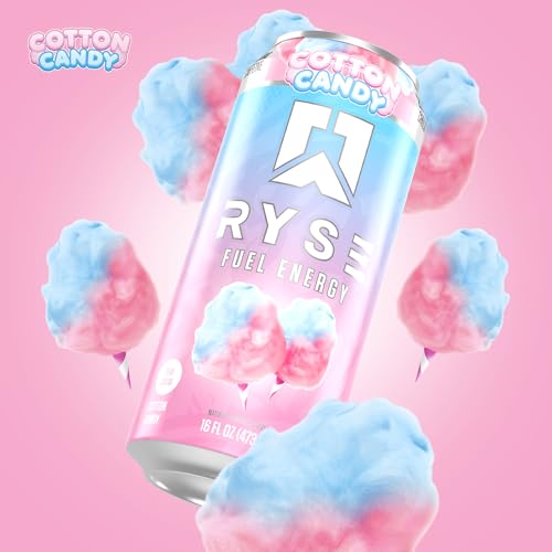 Image of RYSE Fuel Energy Drink - Cotton Candy - Sugar Free, Gluten Free & Vegan - 200mg Natural Caffeine, Taurine & Choline for Focus & Energy - No Artificial Colors - 16 fl oz Cans (12-Pack)