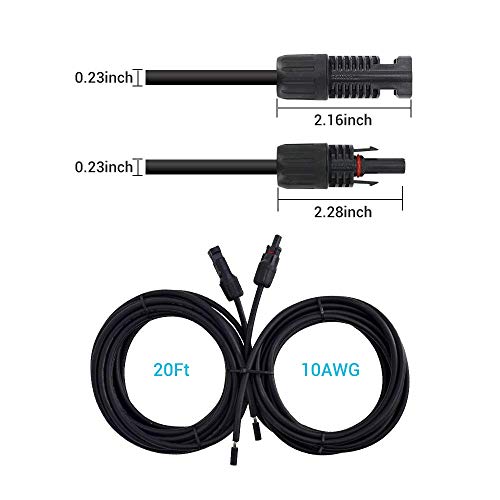Renogy 20FT 10AWG Solar Adaptor Wire Extension Cables with Female and Male Connector, 20FT 10AWG, a Pair,Black by Renogy - Image 2