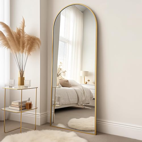 Image of Prywot Arched Full Length Mirror, 58 inchx18 inch Full Body Mirror with Stand, Gold