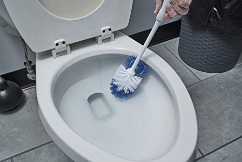 Superio Toilet Brush and Holder,Toilet Bowl Cleaning System with Scrubbing Wand, Under Rim Lip Brush and Storage Caddy for Bathroom , White and Blue - Thumbnail 6