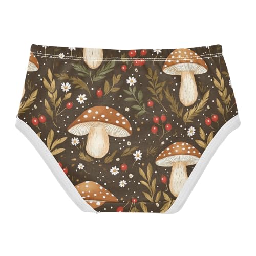 Wusikd Mushrooms Girls' Underwear Cotton Flowers Brown Girls Briefs Soft Toddler Underwear 2T2