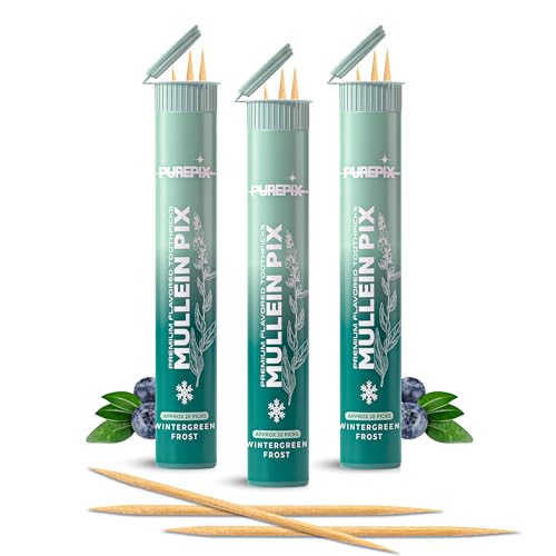 Mullein Pix, Extra Thick Boosting Flavored Toothpicks with Mullein Leaf – Natural Smoking Alternative – Lung Cleanse Support (Wintergreen Frost 3 Pack)