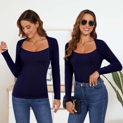 Soneven Square Neck Thermal Shirts for Women Base Layer Ultra Soft Fleece Lined Underwear for Winter3