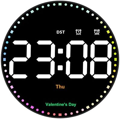 Digital Wall Clock with Colorful Light, 10" LED Large Digital Clock with Remote, Adjustable Brightness, Time, Date, Temp, Week, DST, Alarm Clock, Timer, 12/24 H, Living Room Office Garage Gym Decor