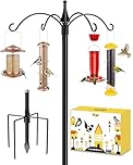 iBorn Bird Feeders Hanging Station 87Inch Wild Bird Feeding Station Stand Heavy Duty For Feeders Hanging, 1 Inch Thickness Pole, 4-Hooks,5-Prong Pole Stabilizer(Bird Feeders NOT Included)