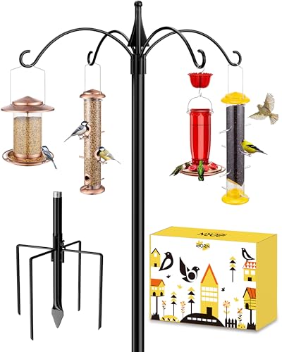 iBorn 1“ Thickness Shepherds Hooks for Outdoor Bird Feeder Pole 78' Height Wild Bird Feeder Stand Shepherds Hook for Hummingbird Feeder, 4 Top Hooks,5 Base Prongs (Feeders NOT Included)