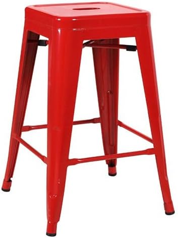 Set of 2 Red Tolix Style Metal Counter Stools with Powder Coated Finish (24", Red)