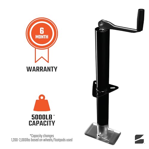 Bastion Distribution Top-Wind A-Frame Trailer Jack with Rectangular Footpad | 5000 lb Manual Crank Tongue Jack | Great for RVs, Campers, Boats, Utility Trailers & More | BJ-5000TW-1 / RFP