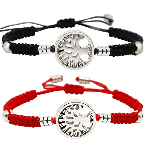 Doyomtoy-Bracelet Arbre de Vie, 2 Bracelets, Réglable, en Tissu Rouge et Noir Avec Breloques en Argent Antique, Tissé à la Main, Bracelet Personnalisé Cover