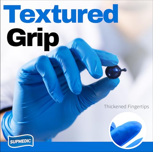 Image of Supmedic Blue Nitrile Exam Gloves, 5 mil Powder-Free Chemo-Rated Food Safe Disposable Medical Glove, 100 Pcs (Medium)