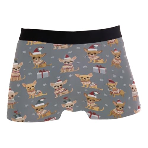 ZZKKO Chihuahua Xmas Snow Mens Boxer Briefs Underwear Breathable Stretch Boxer Trunk With Pouch S-XXL