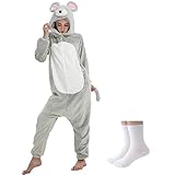 Yarde Mouse Costume Women, Mouse Onesie Pajamas Unisex Adult Onesie Pajamas Animal One Piece Halloween Costume Flannel Sleepwear Mouse M