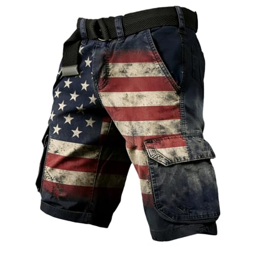 Short patriotique 4 juillet homme style utilitaire avec poches été