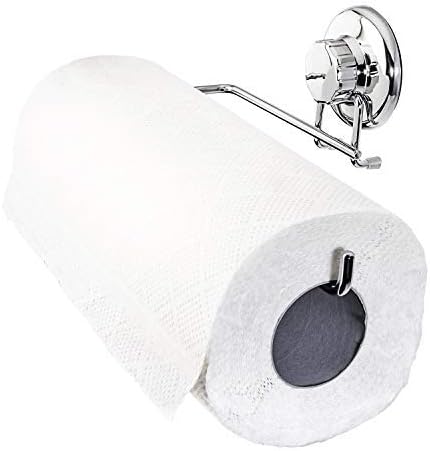 HASKO Accessories - Suction Cup Paper Towel Holder- Chrome Plated Stainless Steel Bar for Bathroom & Kitchen (Chrome)
