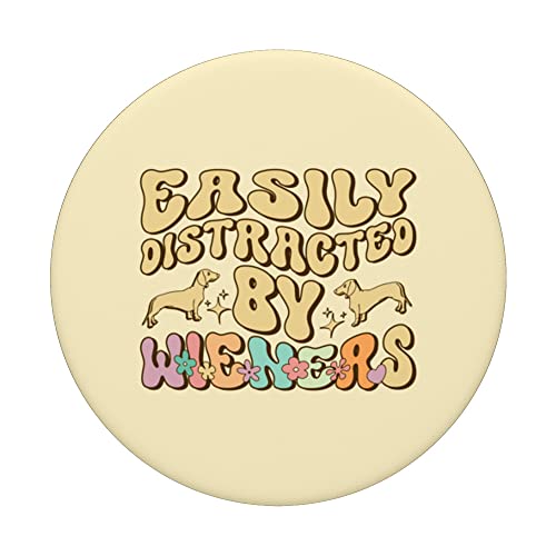 Easily Distracted By Wieners Doxie Dog Funny Dachshund Lover PopSockets Swappable PopGrip, Black - Image 3