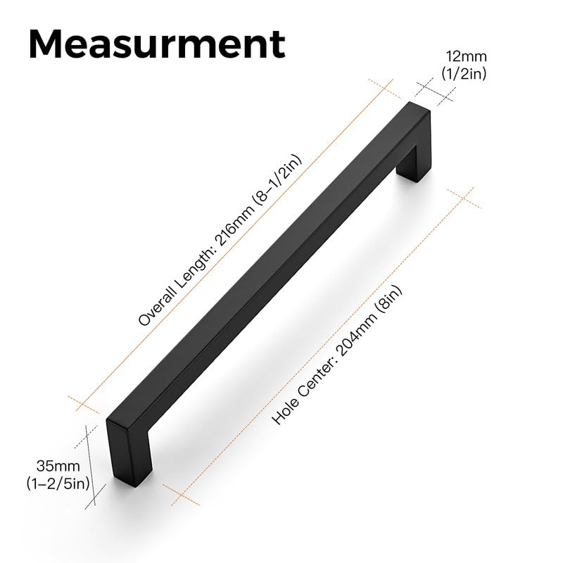 Ravinte Pack of 10 Cabinet Handles, 204 mm, Furniture Handles, Black Handles for Kitchen Cabinets Cabinet Handles - Image 3