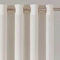 Beige Gardinen mit Ösen Vorhänge Leinen-Vorhang Boho Vintage Web-Löchern Makramee Häkelgardine für Wohnzimmer Modern Schlafzimmer Halbtransparent Landhaus Natur Musselin Dekoschal 140x245cm 2PC