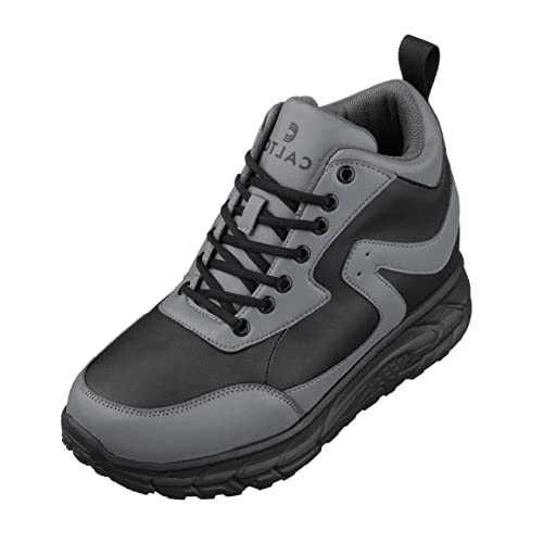 Image of CALTO Men's Invisible Height Increasing Elevator Shoes - Black /Grey Lace-up High-Top Hiking Style Sneaker Boots - 4 Inches Taller - S22771 - Size 9 D(M) US