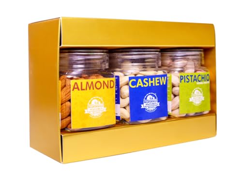 Image of Nature's Blend - Essential Nuts|Festive New|Pack of 3|100g Jar|Almond, Cashew, Pistachio Inshell Roasted|Soft Top
