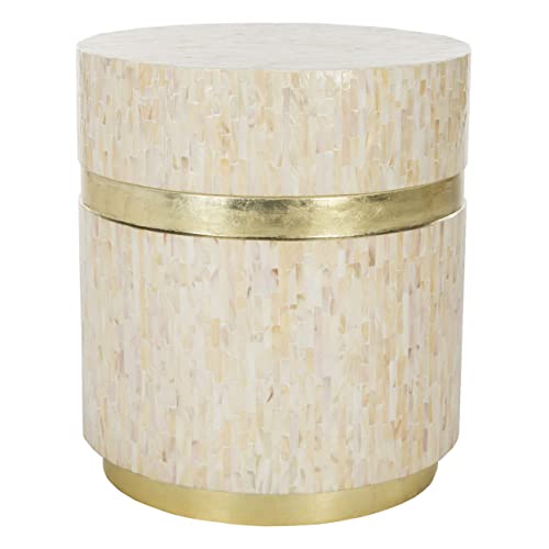 Safavieh Home Perla Pink Champagne And Gold Faux Mother Of Pearl Mosaic Round Side Table #TOP2