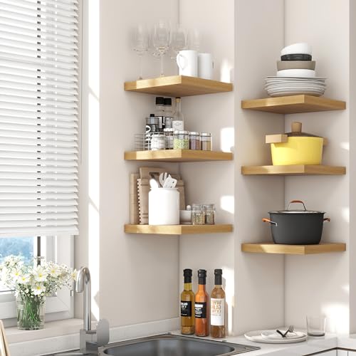 Small Wood Floating Wall Shelves for Home Decor (Oak, 12 x 12 x 1.3)