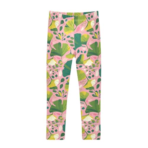 Hand Painted Ginkgo Leaves Kids Girl's Athletic Leggings Comfortable High Waisted Leg Yoga Pants Gym