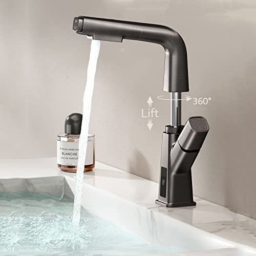 Robinet de lavabo de salle de bain haut de gamme noir affichage digital
