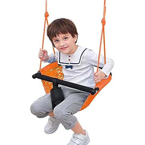 Hi-Na Kids Swing Seats Indoor Hand-Made Kids Swing with Adjustable Rope Outdoor Swing Seat Tree Swing Seat for Kids for Backyard Swing Seat for Kids for Playground Child Swing for Outside(Orange) Cover
