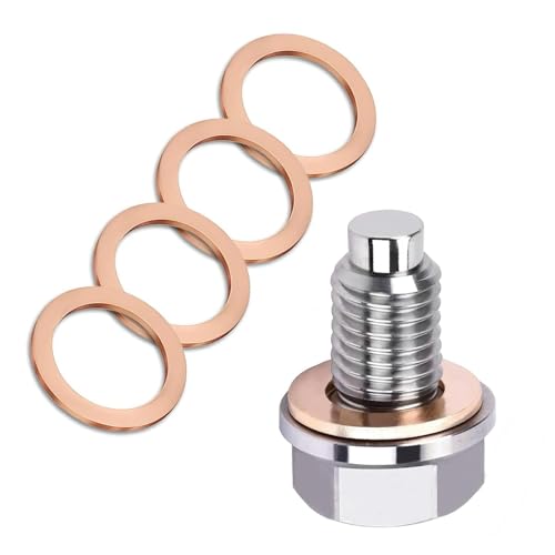Image of winterrock M12 x 1.25 Magnetic Oil Drain Plug, Stainless Steel Oil Pan Bolt with 5PCS Copper Crush Washer Gaskets, Heavy Duty Oil Plug Anti Leakage Replacement, for Most Vehicles, Motorcycles, Boats