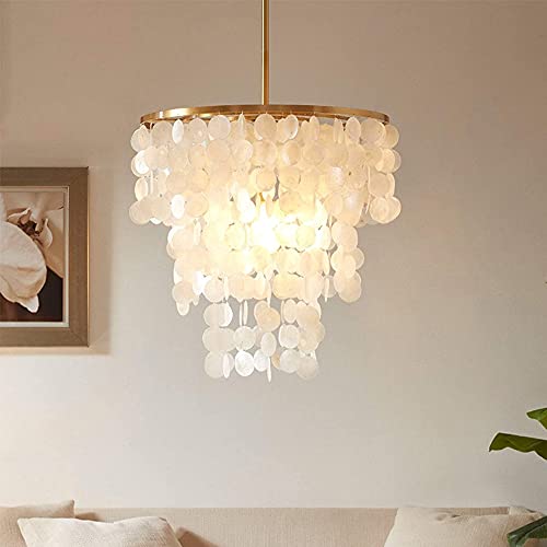 Ousika Chandelier Modern Circle Chandelier Light Bulbs Ceiling Lamp Natural Seashell Light For Kitchen Living Room Bedroom Light #TOP1