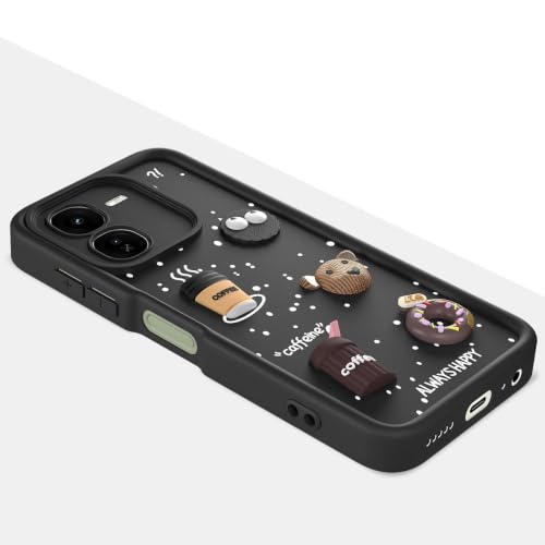 Image of Bintage Back Cover Compatible for iQOO I2219 / Z9x 5G | Cute Fun Ball | 3D Taddy Smiley Coffee | Milk Case | Full Body Protection - Black