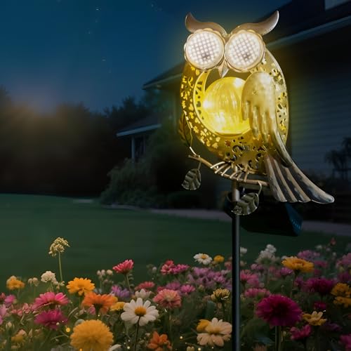 SRNPMIU Solar Lights Outdoor Decor Solar Owl Yard Decorations Outdoor Garden Decorative IP65 Waterproof Gifts for Women Mom for Yard Patio Lawn Pathway Landscape