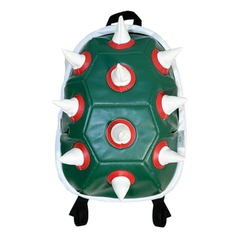 Bowsette Koopa Cosplay Props White Spiked Laptop Backpack, 14 Inch,Green Turtle Shell Cosplay Backpack Cover