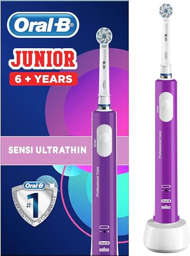 Oral-B Kids Electric Toothbrush, Kids Gifts, 1 Toothbrush Head, with Kid-Friendly Sensitive Mode, For Junior Kids Ages 6+, 2 Pin UK Plug, Purple