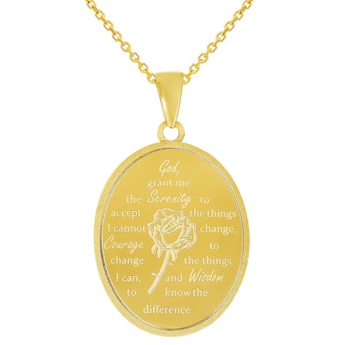 Jewelry America 14k Yellow Gold God Grant Me the Serenity Prayer Pendant with Rolo Chain