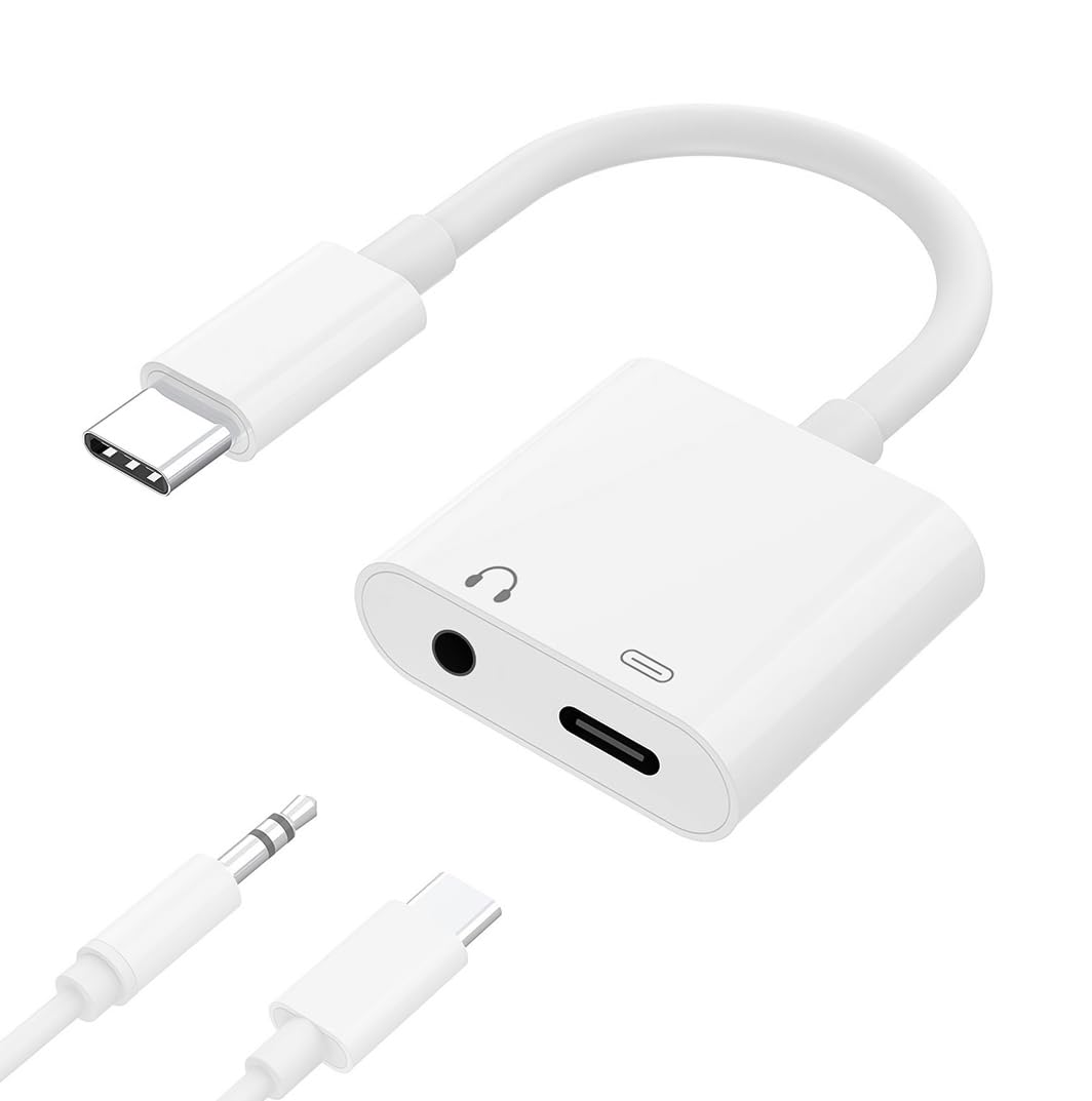 D & K Exclusives USB C to 3.5mm Audio Adapter with PD Fast Charging – 2-in-1 Type-C Headphone Jack Dongle with Hi-Res DAC Chip, Mic & Call Support,