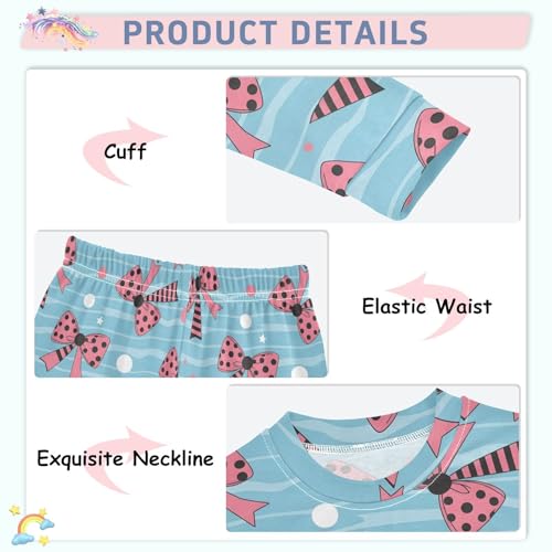 Pajama Sets Long Sleeve Bows with Black Dot on Blue Soft Comfy Sleepwear 2 Piece PJS 3-8T4