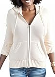 Nimsruc Sweater Zip Up Hoodie Women Knit Casual Jackets Long Sleeve Fall Winter Sweatshirts Wiht Pockets Off-White XL